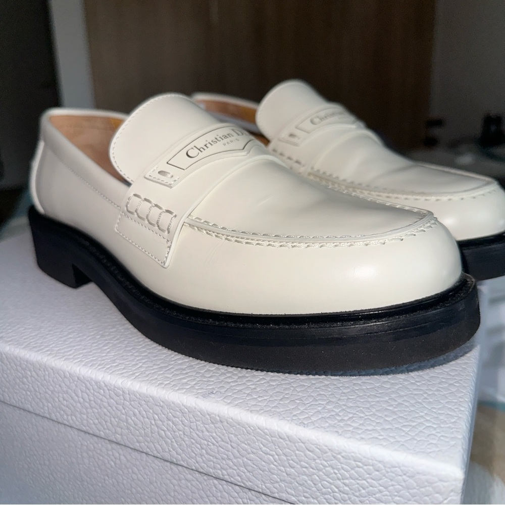Christian Dior white calfskin loafers